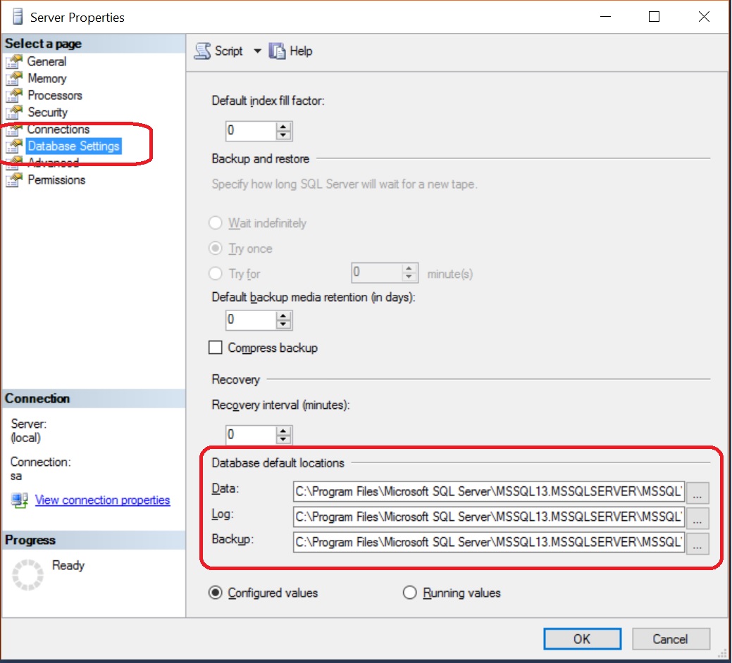 SQL SERVER - Identifying Database Default Locations for Data and Logs Database-default-locations-01 