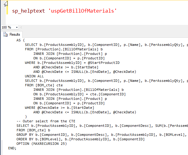 Fastest Way to Display Code of Any Stored Procedure - Interview Question of the Week #094 displayspcode2 