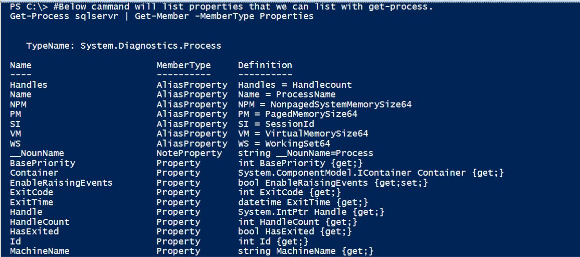 PowerShell Scripts - get-process with SQL Server process get-process-02 