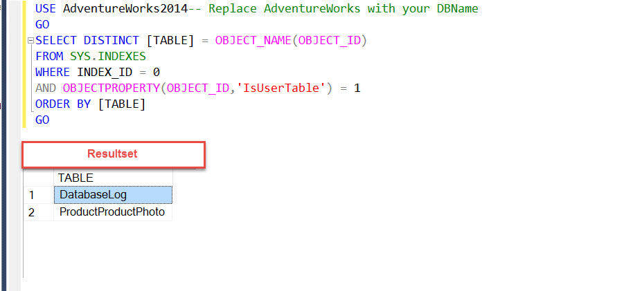 Interview Question of the Week #062 - How to Find Table Without Clustered Index (Heap)? indexwithoutclusteredinex 