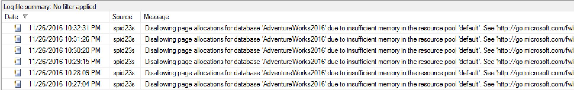 SQL SERVER - Error - Disallowing page allocations for database 'DB' due to insufficient memory in the resource pool insufficent-memory-01 