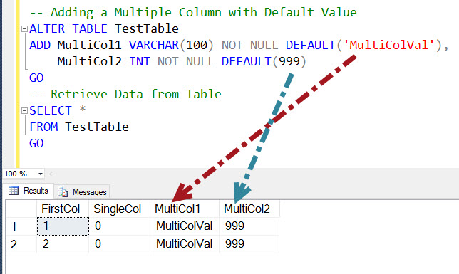 SQL SERVER - How to Add Multiple New Columns to Table with Default Values? multicoladd3 