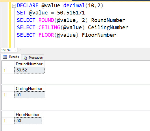 How to Round Up or Round Down Number in SQL Server? - Interview Question of the Week #125 ceiling-floor 