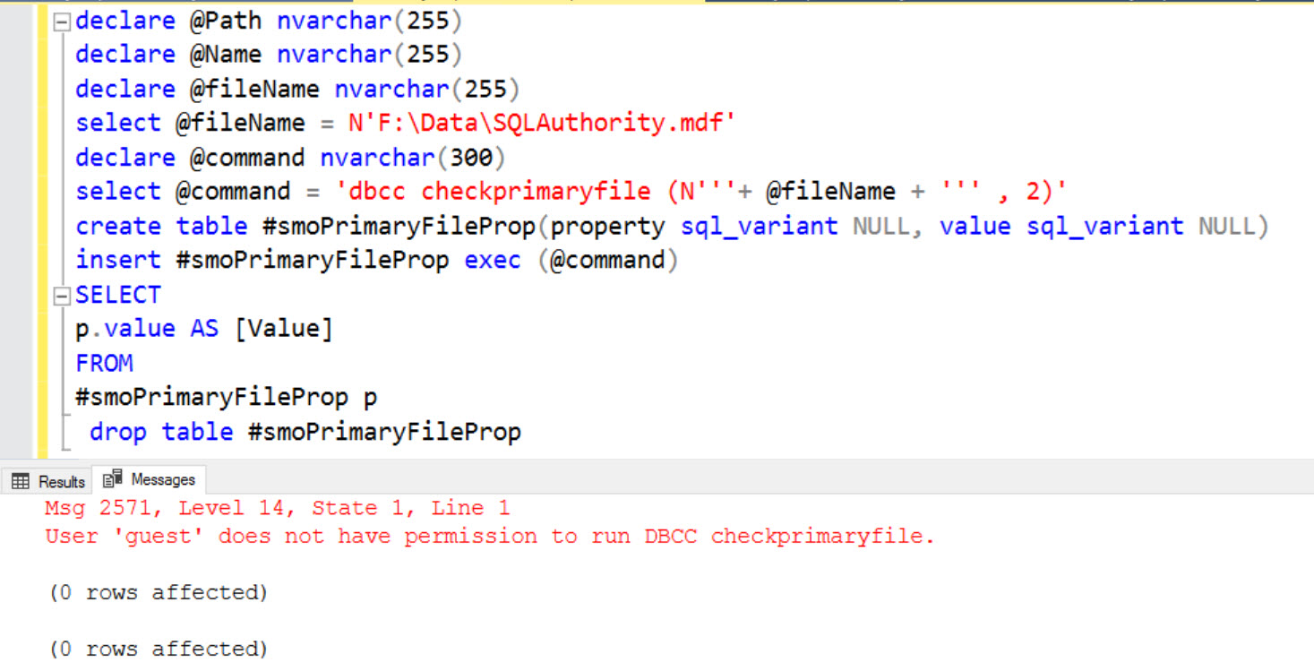 SQL SERVER - Database Attach Failure - Msg 2571 - User 'guest' Does Not Have Permission to Run DBCC Checkprimaryfile. checkprimaryfile-err-02 