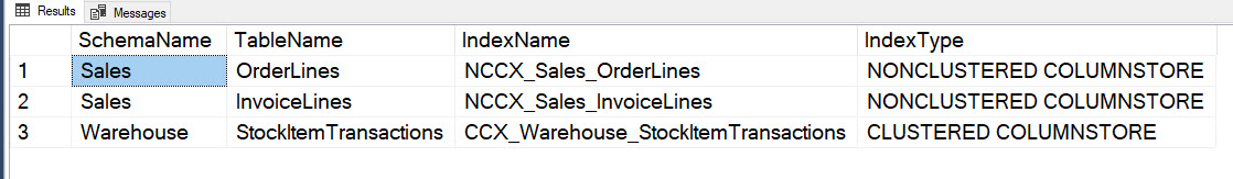 How to List All ColumnStore Indexes with Table Name in SQL Server? - Interview Question of the Week #153 clindexlist1 