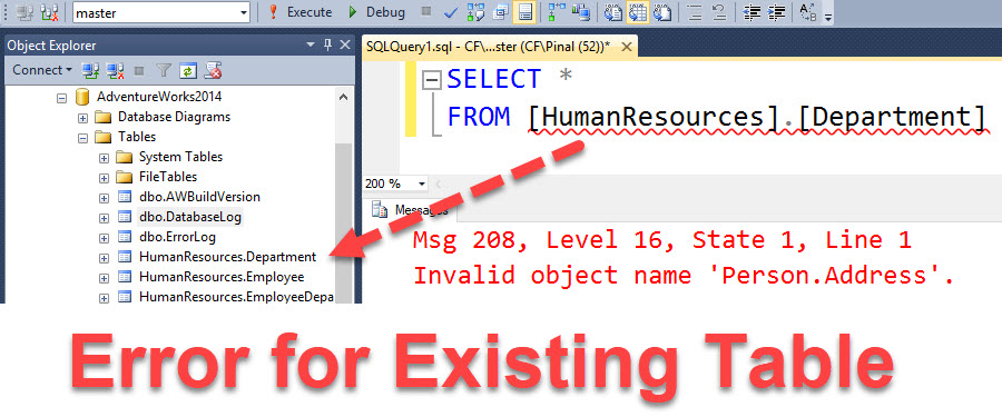 SQL SERVER - Error Due to Database Context - Error 208 - Invalid Object Name dbcontext1 