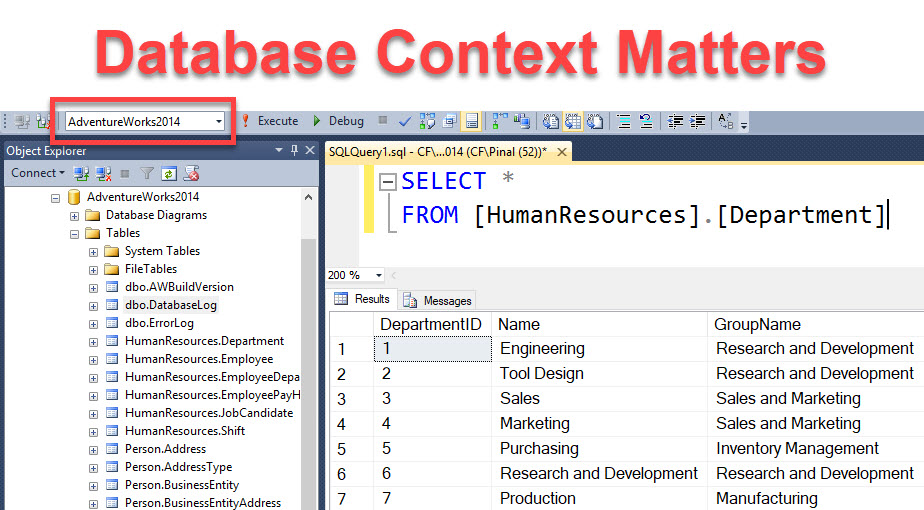 SQL SERVER - Error Due to Database Context - Error 208 - Invalid Object Name dbcontext2 