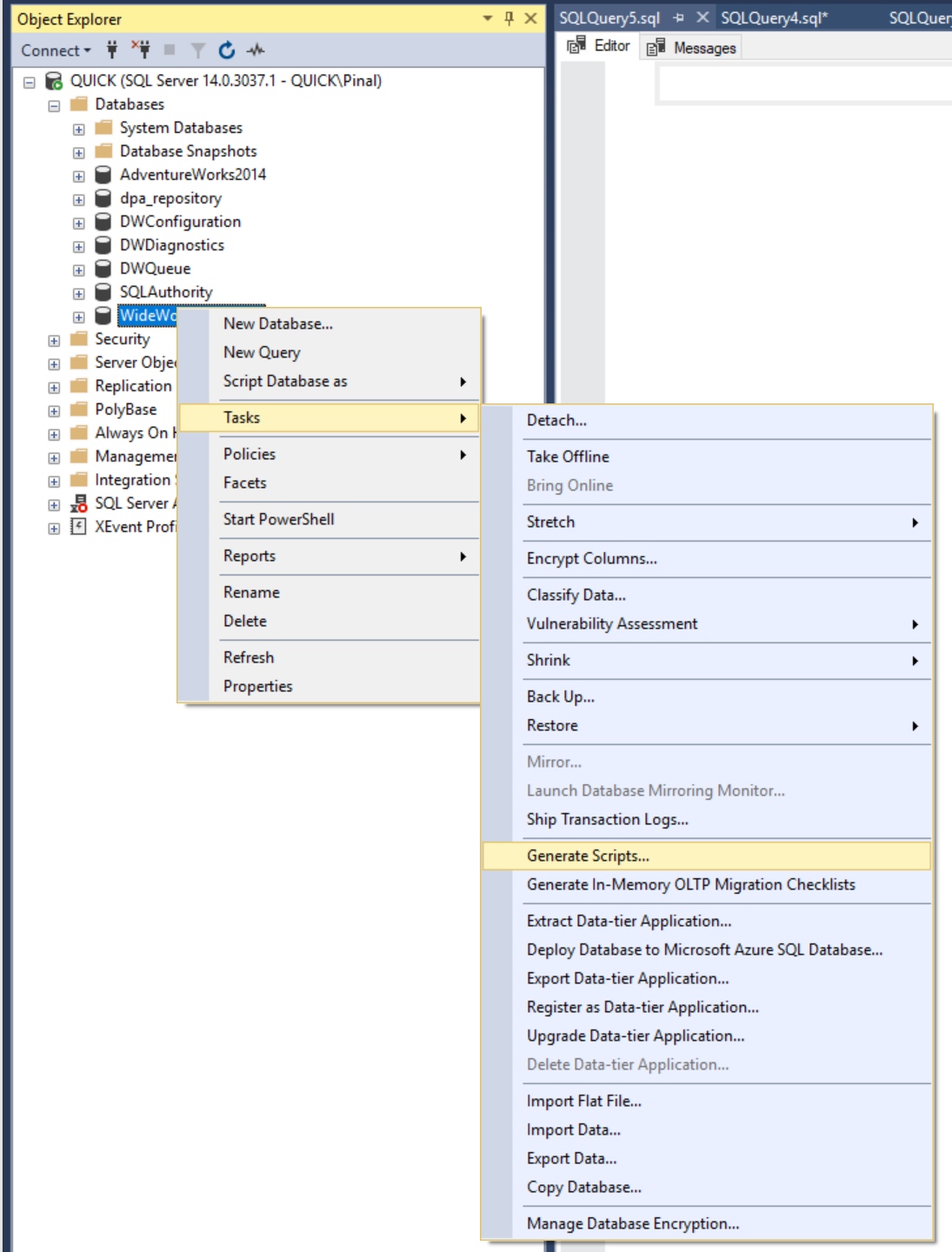 SQL SERVER - Restoring SQL Server 2017 to SQL Server 2005 Using Generate Scripts genscript1 