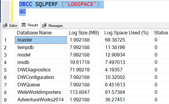 SQL SERVER - How to Find Free Log Space in SQL Server? logspace1 