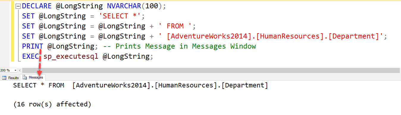 SQL SERVER - How to See Scripts Executing in sp_executesql? printmessage 