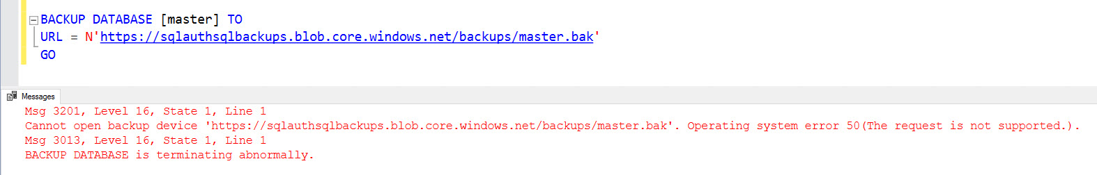 SQL SERVER - Backup to URL error: Operating system error 50(The request is not supported.) sas-bkp-01 