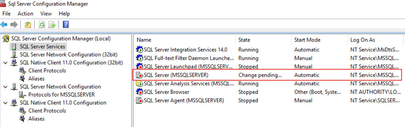 SQL SERVER - What is Change Pending State of in SQL Server Configuration Manager? sql-change-pending-01 