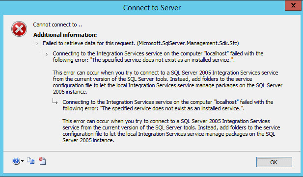 SQL Server Management Studio (SSMS) - Unable to Connect to SSIS - The Specified Service Does Not Exist as an Installed Service ssms17-ssis-01 