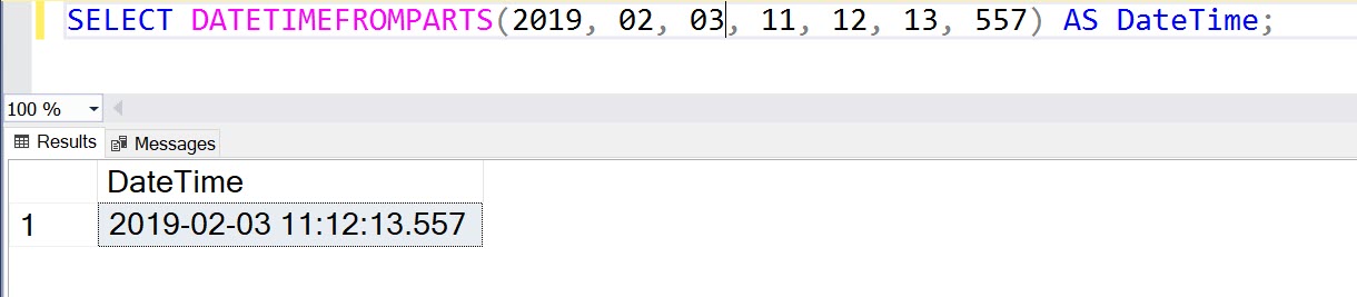 SQL SERVER - Building Date and Time with DATETIMEFROMPARTS() DATETIMEFROMPARTS1 
