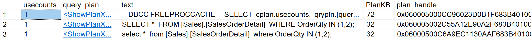 SQL SERVER - Same Result Same Query Plan - Different Entry in Cache cacheresult3 