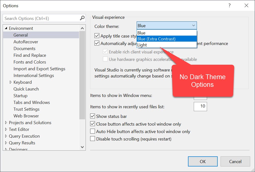 SQL SERVER Management Studio 18 - Enable Dark Theme darktheme1 