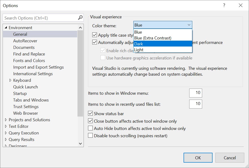 SQL SERVER Management Studio 18 - Enable Dark Theme darktheme4 