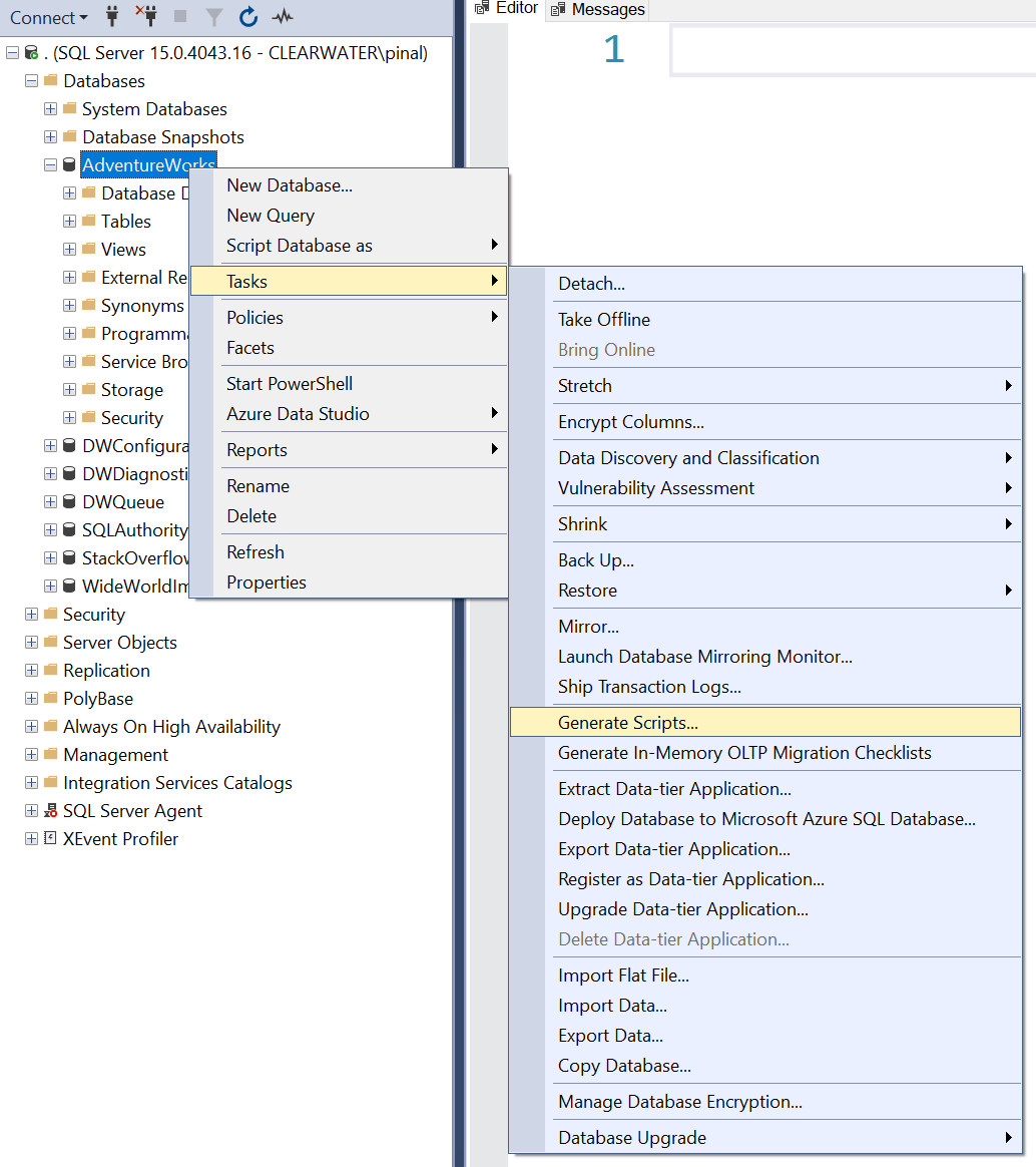 How to Generate Script for SQL Server 2005 from SQL Server 2019? - Interview Question of the Week #285 generatescript2 