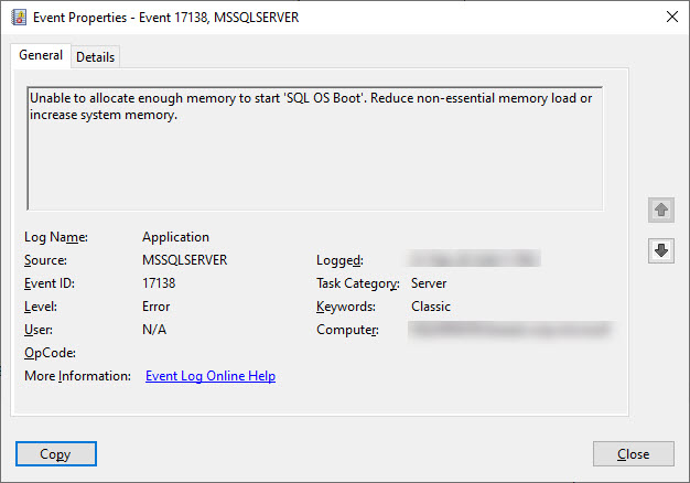 SQL SERVER - Unable to Allocate Enough Memory to Start 'SQL OS Boot'. Reduce Non-essential Memory Load or Increase System Memory lp-error-01 