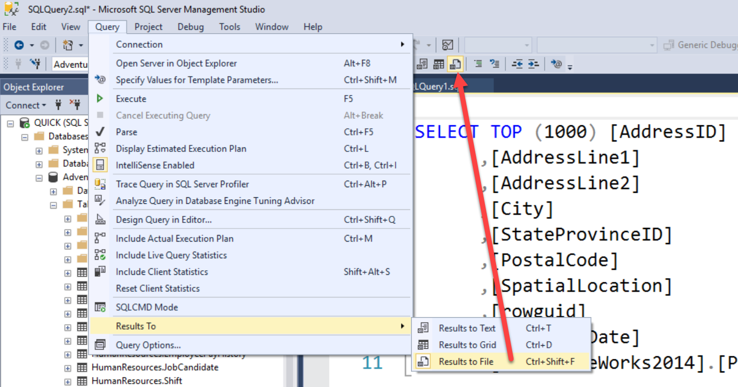 SQL SERVER - Export Data From SSMS Query to Excel queryexcel1 