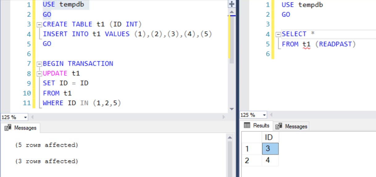 SQL SERVER - Simple Example of READPAST Query Hint readpast 