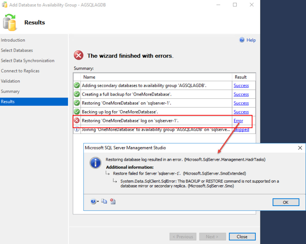 SQL SERVER - Add Database to Availability Group Failure - This BACKUP or RESTORE Command is Not Supported on a Database Mirror or Secondary Replica restore-err-seed-01 