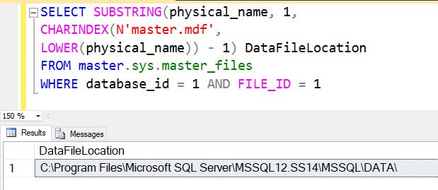 SQL SERVER - Find Location of Data File Using T-SQL datafilelocation 