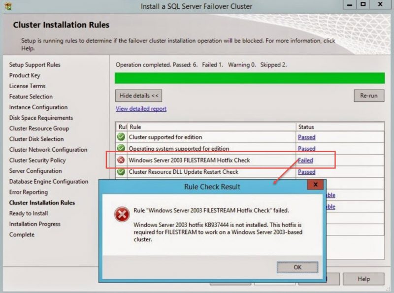 SQL SERVER - Rule Windows Server 2003 FILESTREAM Hotfix Check failed on Windows 2012 R2 Cluster setup-wrong-error-800x595 