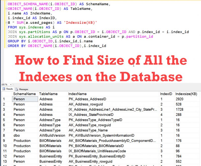 How to Find Size of All the Indexes on the Database - Interview Question of the Week #097 indexsize-800x663 