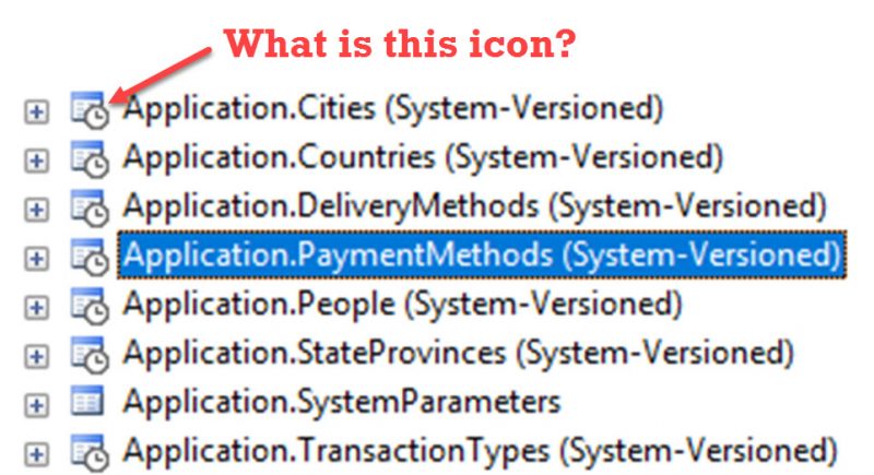 Special Icon on System-Versioned Table in SQL Server 2016 - Interview Question of the Week #101 systemversioned-800x435 