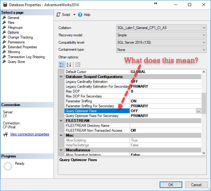 SQL SERVER - Database Scoped Configurations - Query Optimizer Fixes QueryOptimizerFixes SQL SERVER - Database Scoped Configurations - Query Optimizer Fixes QueryOptimizerFixes