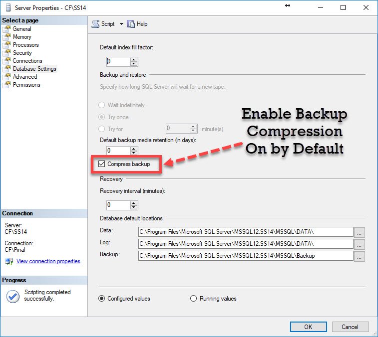 SQL SERVER - How to Enable Backup Compression On by Default backupcompression 