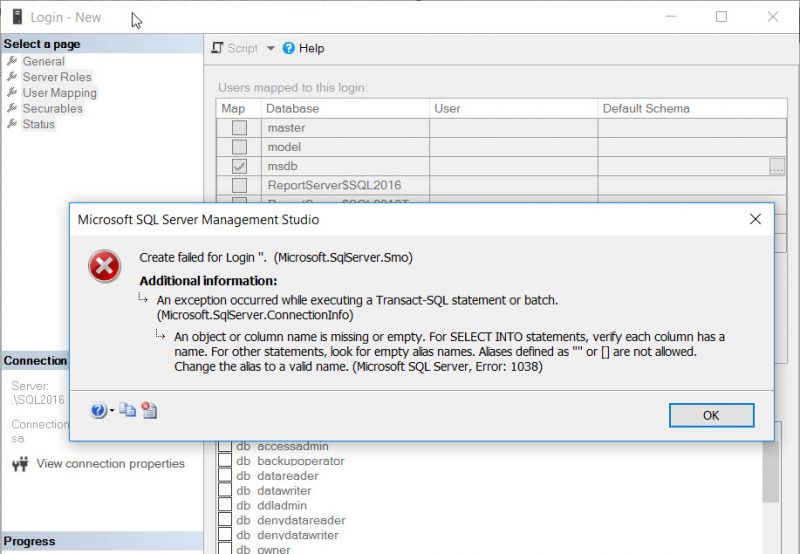 SQL SERVER - Msg 1038 - An Object or Column Name is Missing or Empty. For SELECT INTO Statements, Verify Each Column Has a Name login-error-01-800x554 