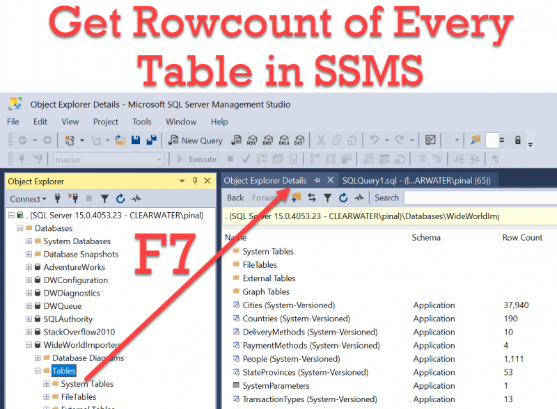 How to Get Rowcount of Every Table in SSMS? - Interview Question of the Week #288 getrowcount0-800x588 