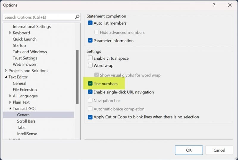 SQL Server: How to Display Row Numbers in Query Editor for Efficient Query Editing linenumber-800x539 